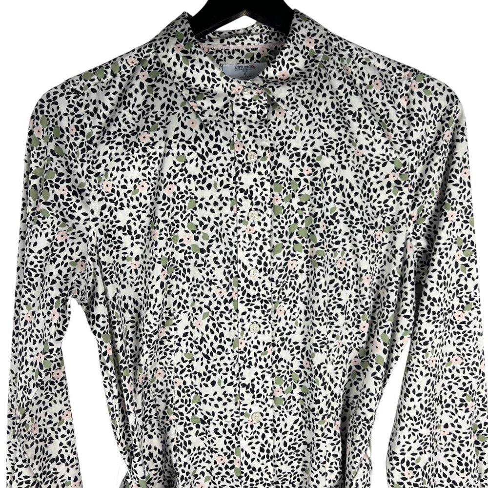 UNTUCKit for Her Phoebe Floral Belted Long Sleeve Shirt Dress in White Size 6 - Picture 2 of 10